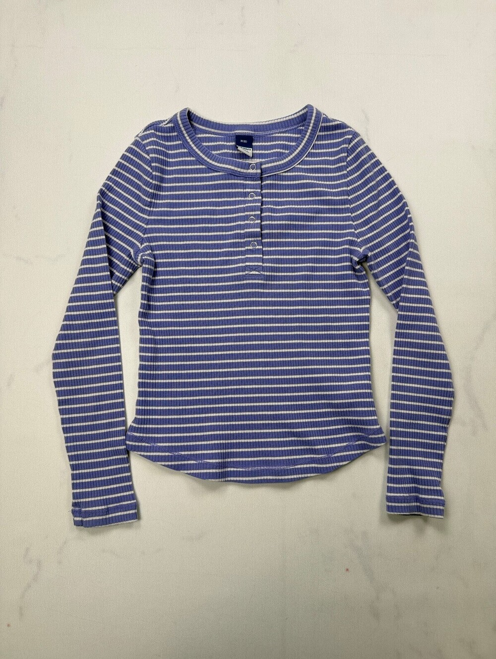 Old Navy Henley Top Light Blue White 2010s Minimalist Fitted - Girls M
